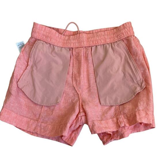 Athleta Sz 12 100% Linen Retreat Shorts 4” In Peach Pull-on Pockets Comfortable - Picture 15 of 16